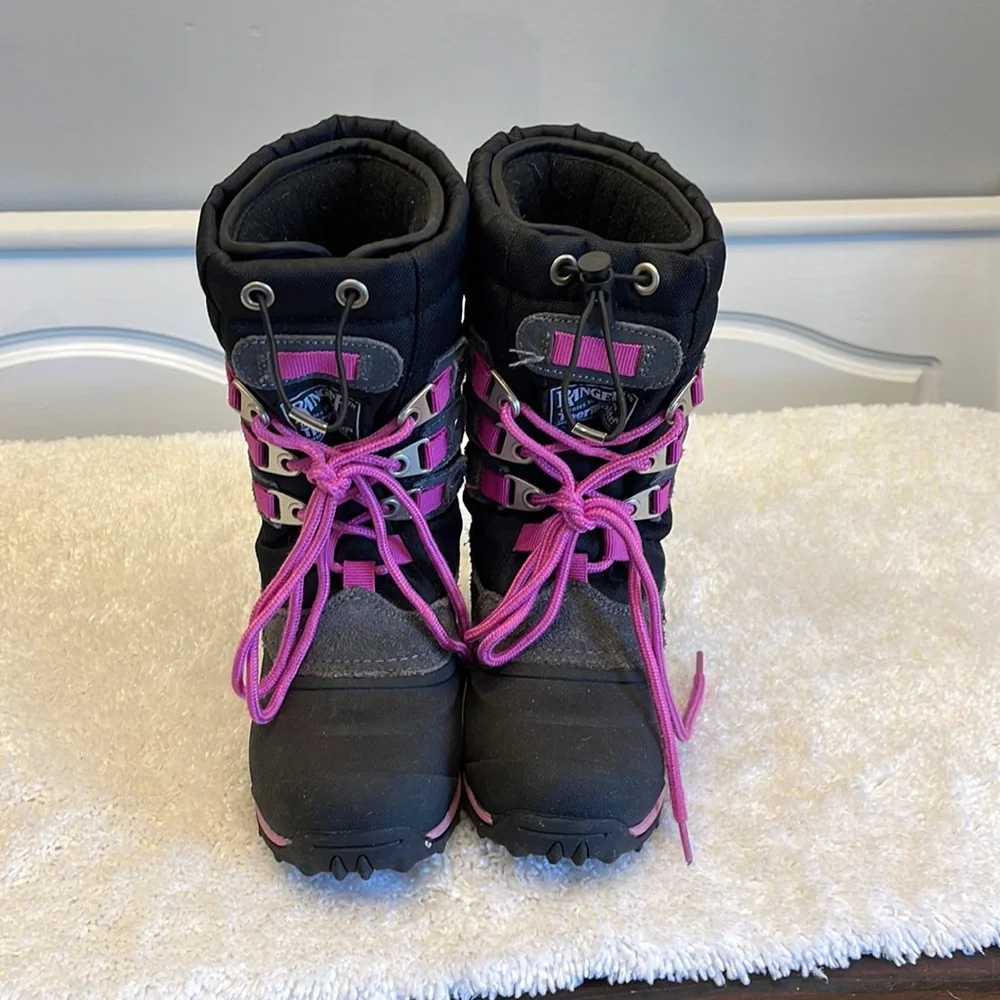 Kids Black and Pink Waterproof Snow Boots
